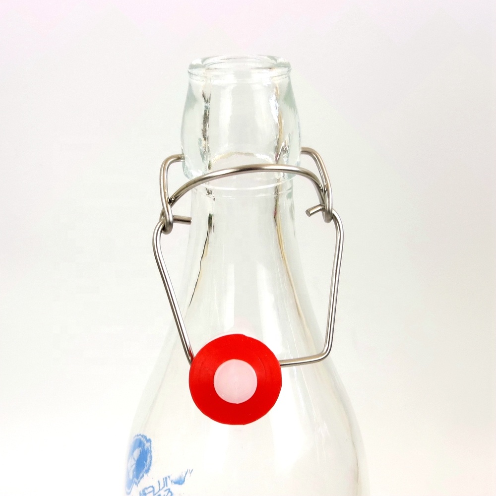 Wholesale Customized Recycled Clear Round Classic Swing Top Glass Bottle 1L with Clip Top Stoppers