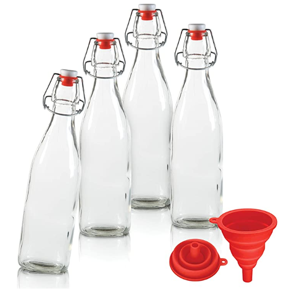 Wholesale Customized Recycled Clear Round Classic Swing Top Glass Bottle 1L with Clip Top Stoppers