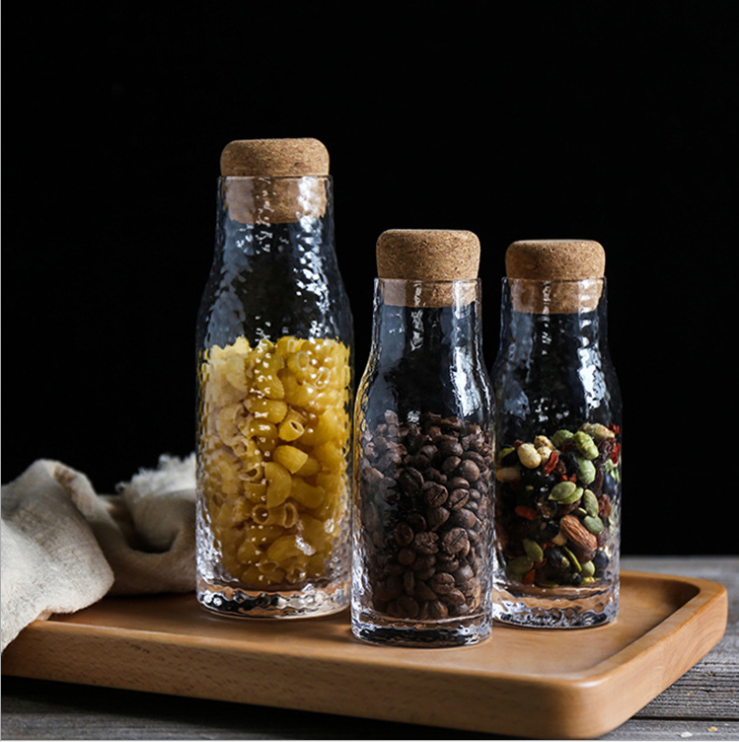Wholesale Delicate Hammer eye grain 260ml 500ml Glass Storage Jar with tie plug