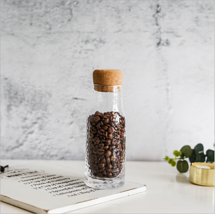 Wholesale Delicate Hammer eye grain 260ml 500ml Glass Storage Jar with tie plug