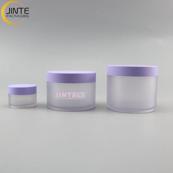 Wholesale Design Cosmetic packaging Container 1oz 2oz 4oz 200g PETG Thick wall Frosted jar with Custom Purple lids for Lip Scrub