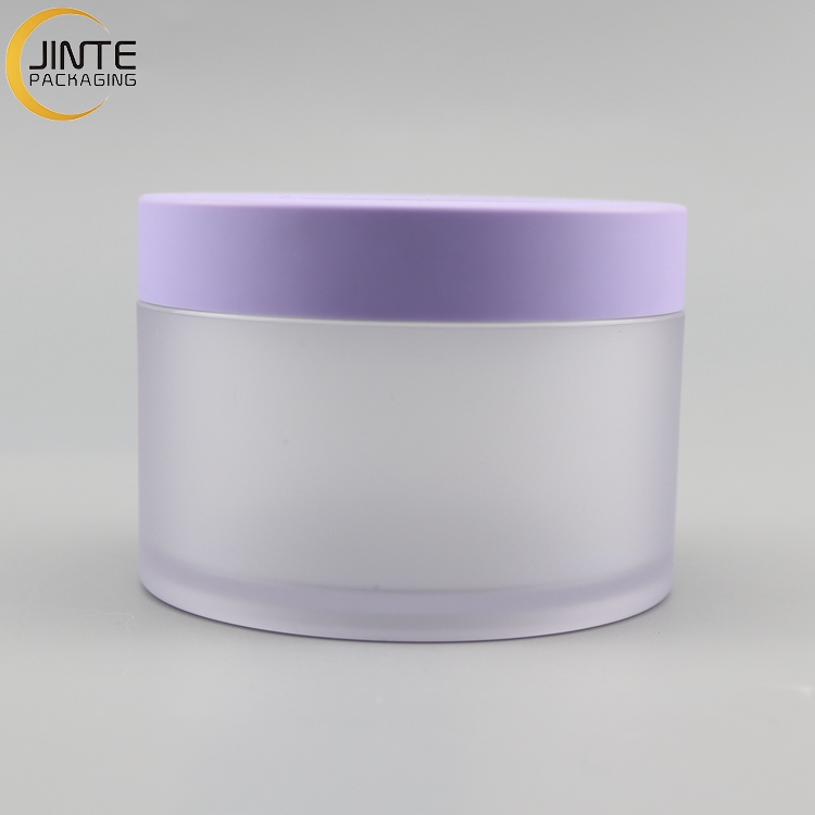Wholesale Design Cosmetic packaging Container 1oz 2oz 4oz 200g PETG Thick wall Frosted jar with Custom Purple lids for Lip Scrub
