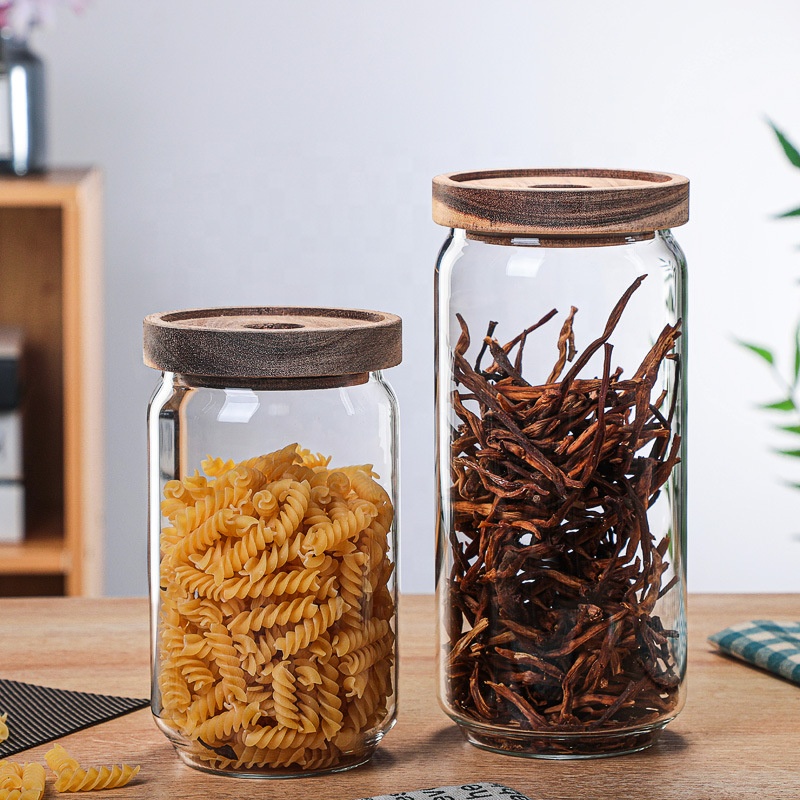 Wholesale Diameter Of 6.5cm Sealed Glass Storage Jar With Acacia Wood Lid For The Kitchen