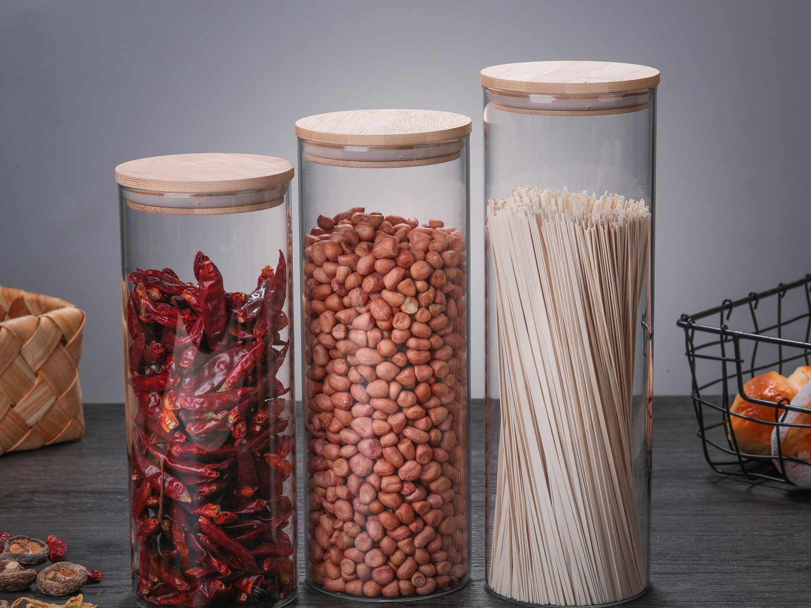 Wholesale Different Capacity Clear Glass Storage Containers Kitchen Food Canister With Bamboo Lids Cover Jars Manufacturers