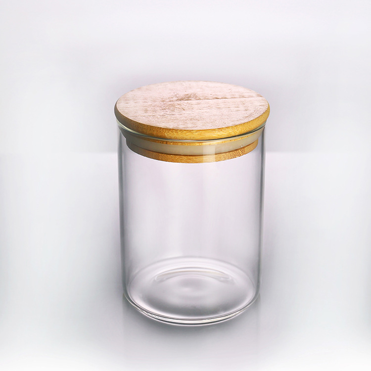 Wholesale Different Sizes Straight Round Kitchen Food Storage Glass Jar With Bamboo Lid