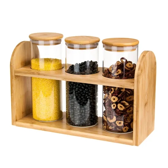 Wholesale  Eco Friendly Material Heat-resisting High Borosilicate Glass Jar With Bamboo Lid