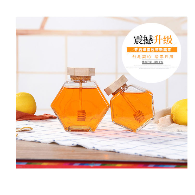 Wholesale Eco-Friendly clear 220ml 380ml glass honey jar with wooden lid