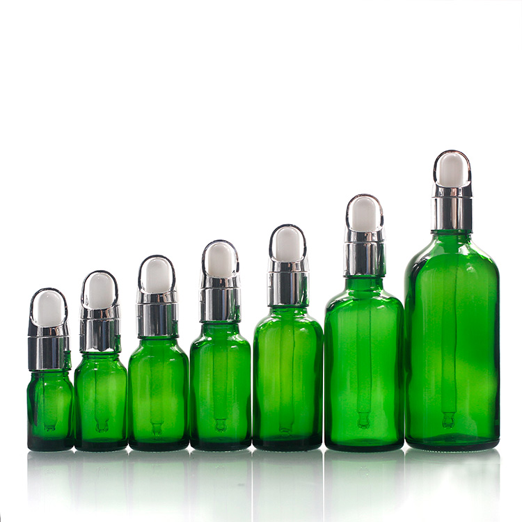 Wholesale Eco-friendly Design Empty 30ml Green Cosmetic Glass Bottle Essential Oil Glass Dropper Bottle For Cosmetic Packaging