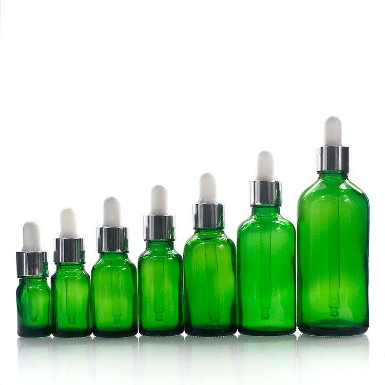 Wholesale Eco-friendly Design Empty 30ml Green Cosmetic Glass Bottle Essential Oil Glass Dropper Bottle For Cosmetic Packaging
