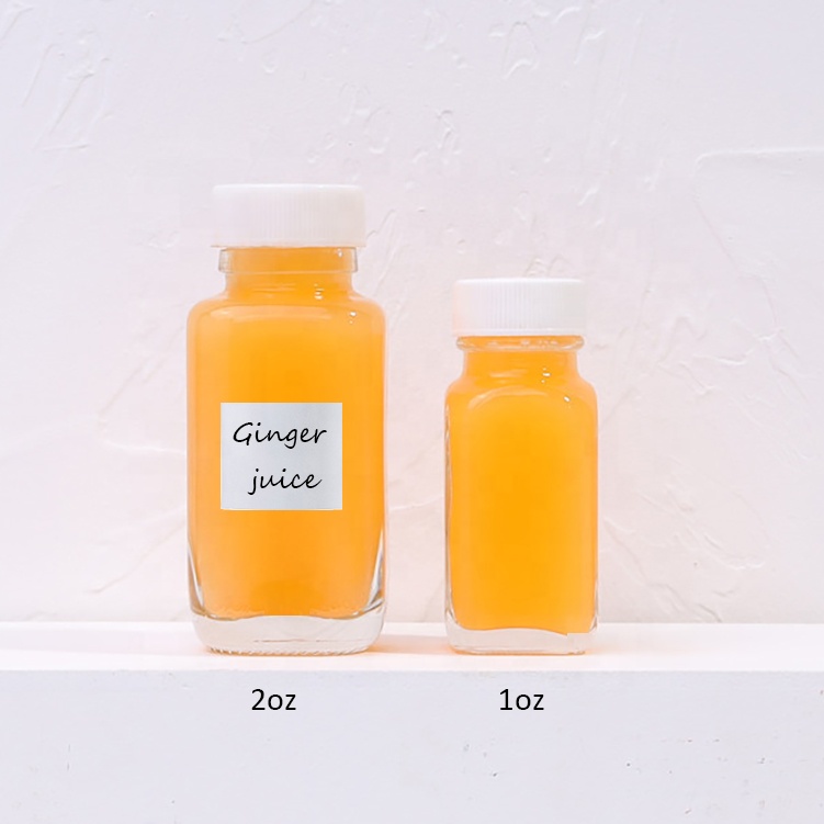 Wholesale Empty 1 Ounce 2oz 60ml Ginger Juice Square Transparent Beverage Glass Bottles For Juice