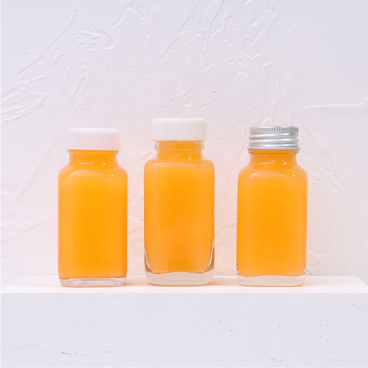 Wholesale Empty 1 Ounce 2oz 60ml Ginger Juice Square Transparent Beverage Glass Bottles For Juice