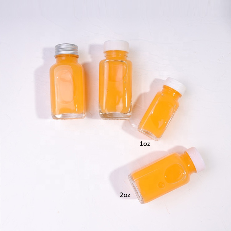 Wholesale Empty 1 Ounce 2oz 60ml Ginger Juice Square Transparent Beverage Glass Bottles For Juice