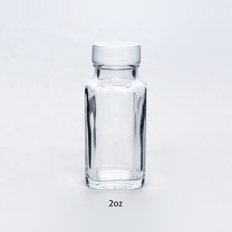 Wholesale Empty 1 Ounce 2oz 60ml Ginger Juice Square Transparent Beverage Glass Bottles For Juice