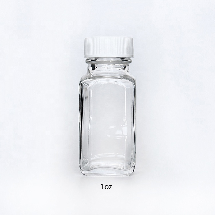 Wholesale Empty 1 Ounce 2oz 60ml Ginger Juice Square Transparent Beverage Glass Bottles For Juice