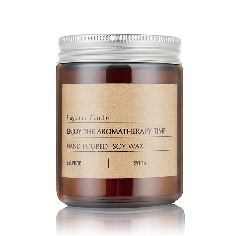 Wholesale Empty 100ml 250ml Wide Mouth Round Amber glass candle jar With Lid