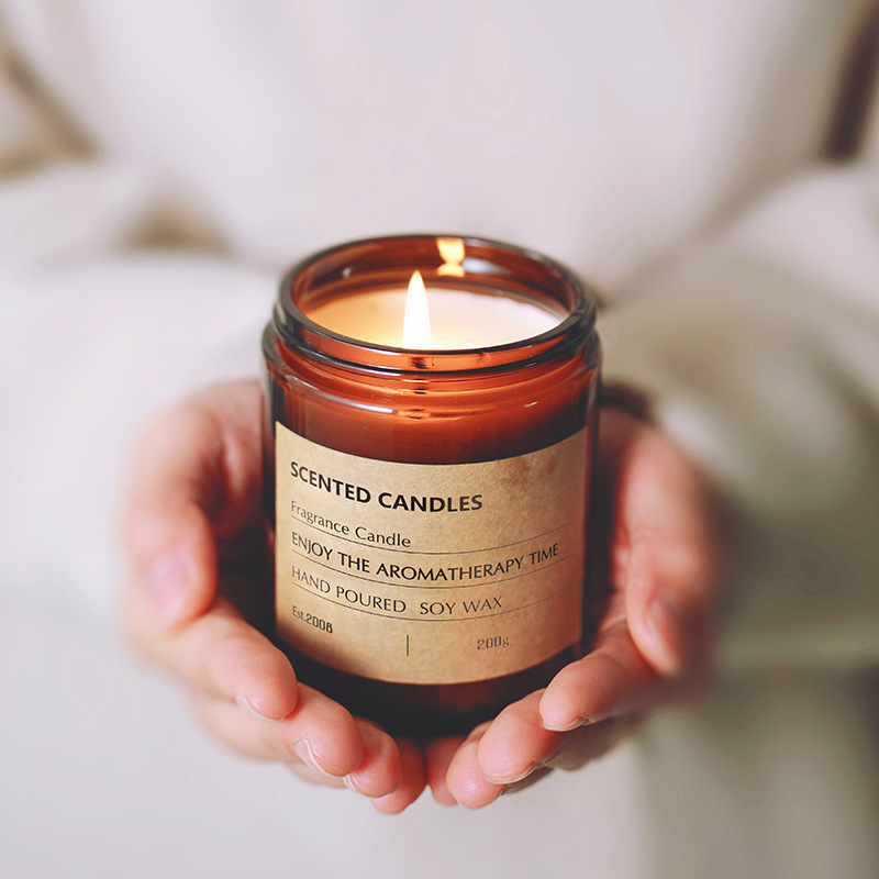 Wholesale Empty 100ml 250ml Wide Mouth Round Amber glass candle jar With Lid