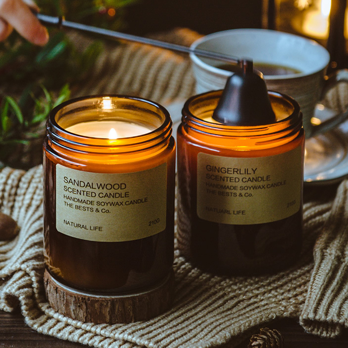 Wholesale Empty 100ml 250ml Wide Mouth Round Amber glass candle jar With Lid