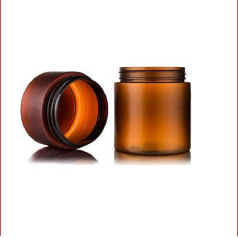 Wholesale Empty 150ml 250ml Face Cream Jar Bright Frosted Amber Cosmetic Container PET Plastic Cream Jar with Bamboo Lid