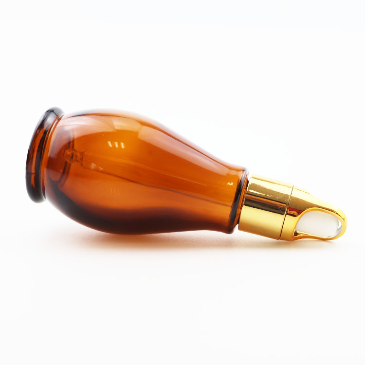 Wholesale Empty 30ml 50ml amber Single gourd design glass essential oil bottle