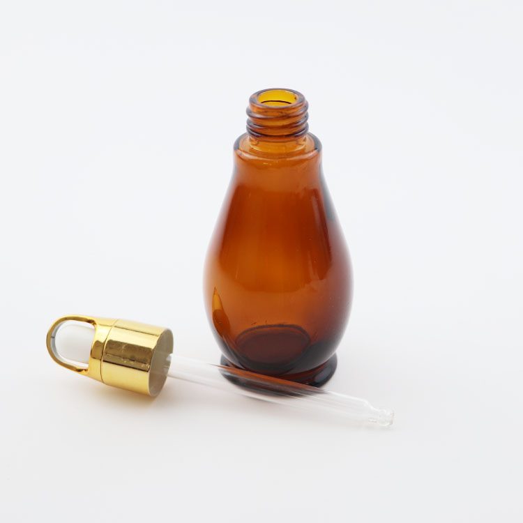 Wholesale Empty 30ml 50ml amber Single gourd design glass essential oil bottle