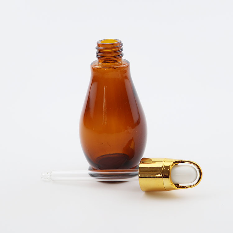 Wholesale Empty 30ml 50ml amber Single gourd design glass essential oil bottle