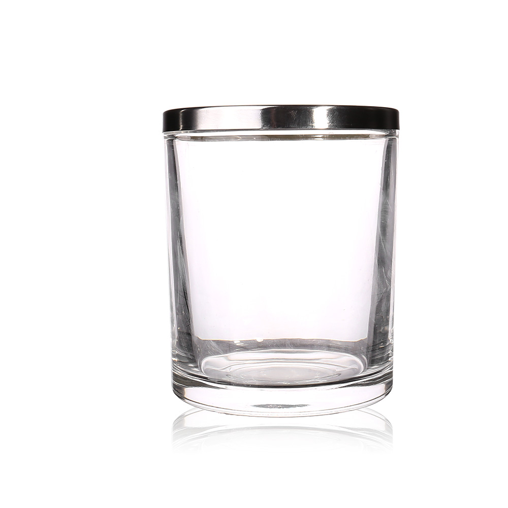 Wholesale Empty Airtight Clear Storage Canister Glass Candle Jar with Silver Flat Lid