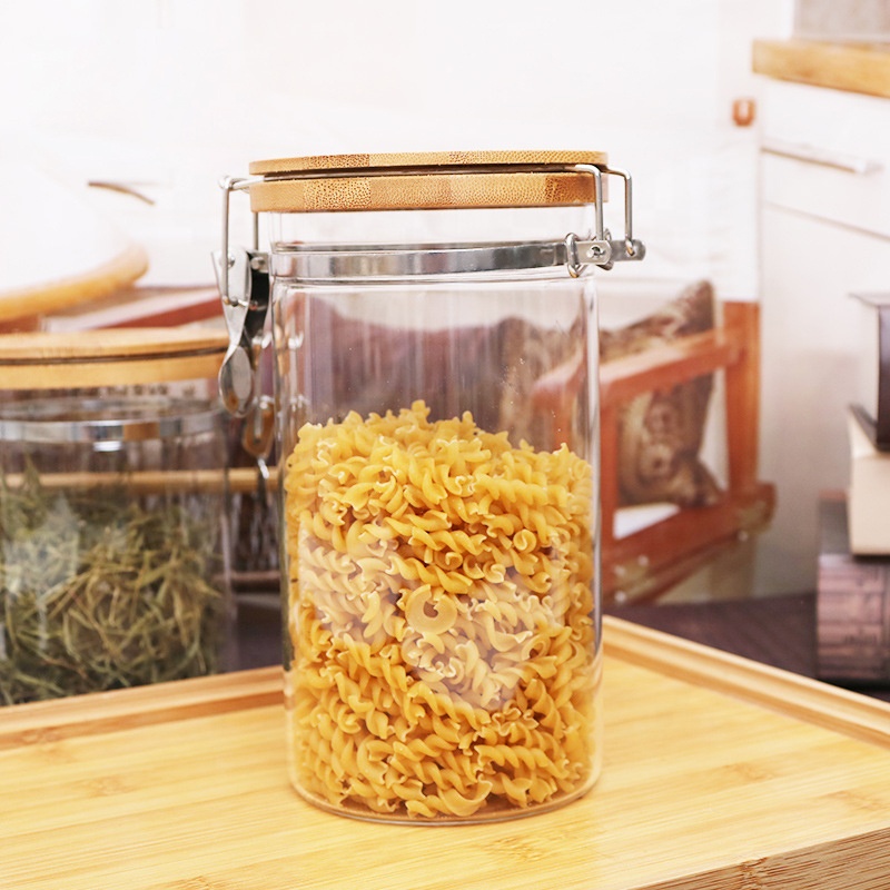 Wholesale Empty Clear Airtight Storage Food Borosilicate Kitchen Mason Cylinder Glass Clip Lid Jars