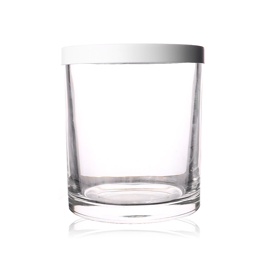 Wholesale Empty Clear Decorative Storage Canister Glass Candle Jar with Flat Lid