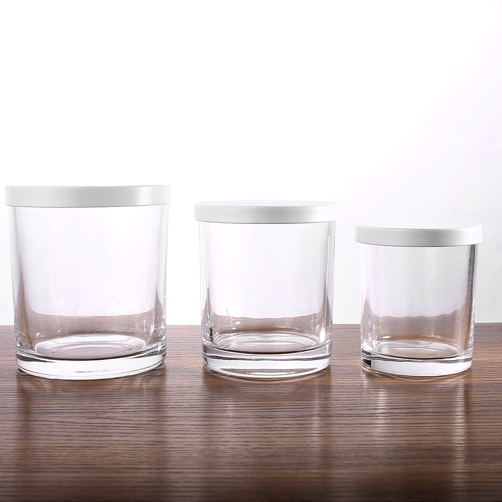 Wholesale Empty Clear Decorative Storage Canister Glass Candle Jar with Flat Lid