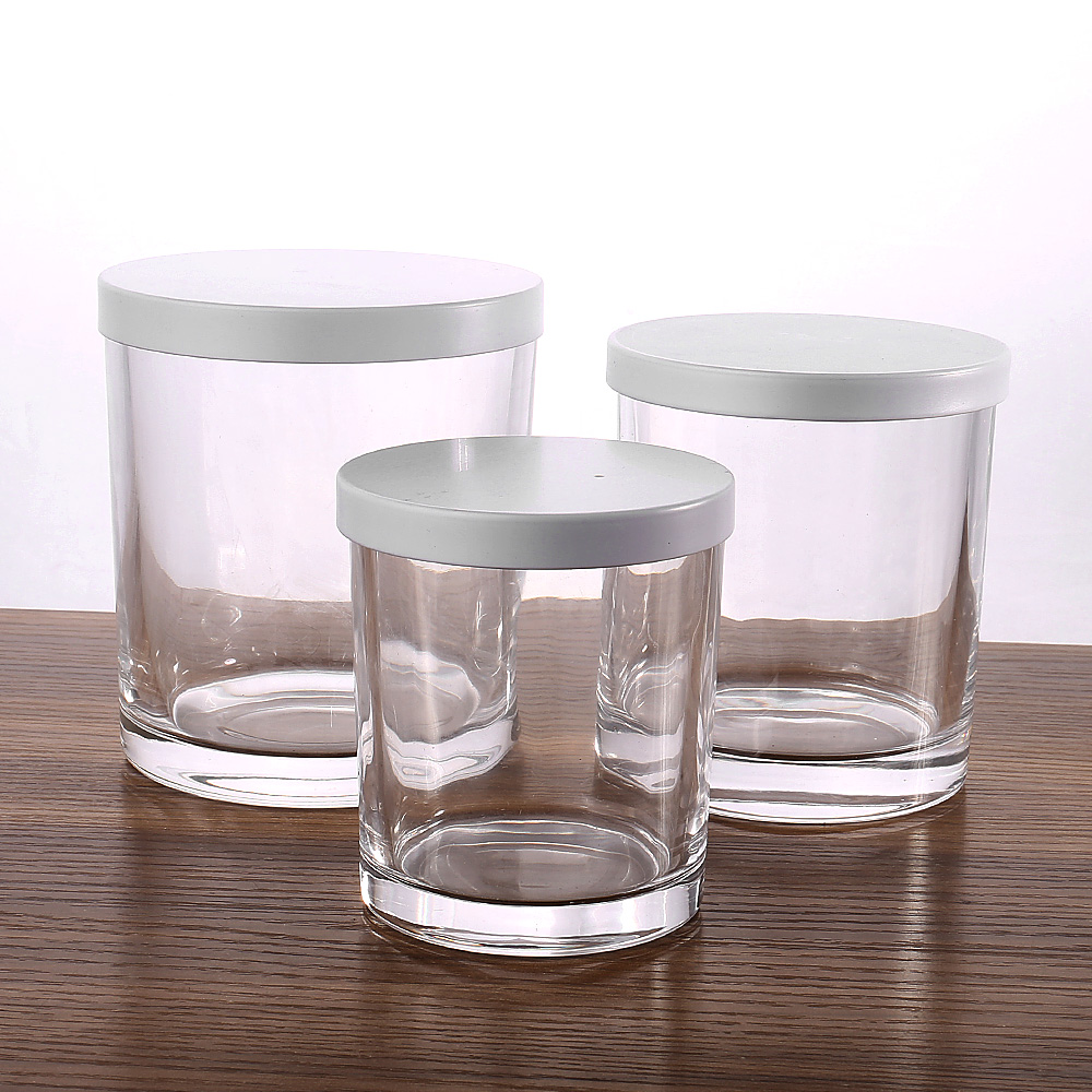 Wholesale Empty Clear Decorative Storage Canister Glass Candle Jar with Flat Lid