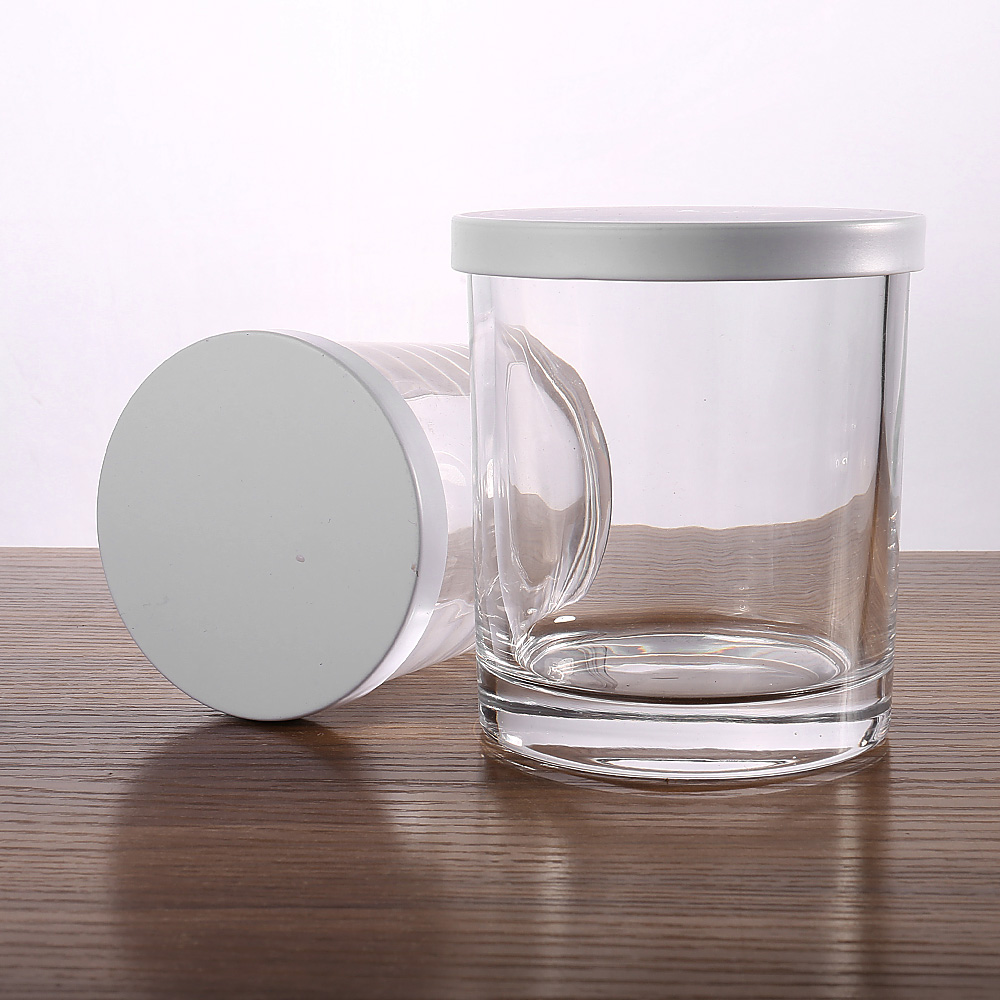 Wholesale Empty Clear Decorative Storage Canister Glass Candle Jar with Flat Lid