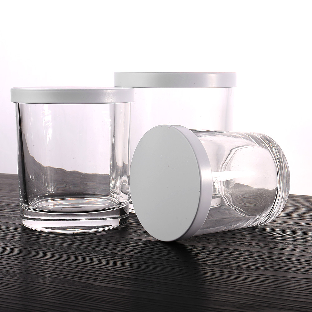 Wholesale Empty Clear Decorative Storage Canister Glass Candle Jar with Flat Lid