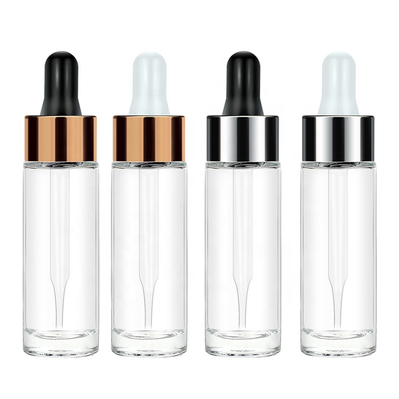 Wholesale Empty Clear Transparent 15ml Oil Serum Glass Dropper Bottle Cosmetic Package Serum Glass Bottle With Dropper