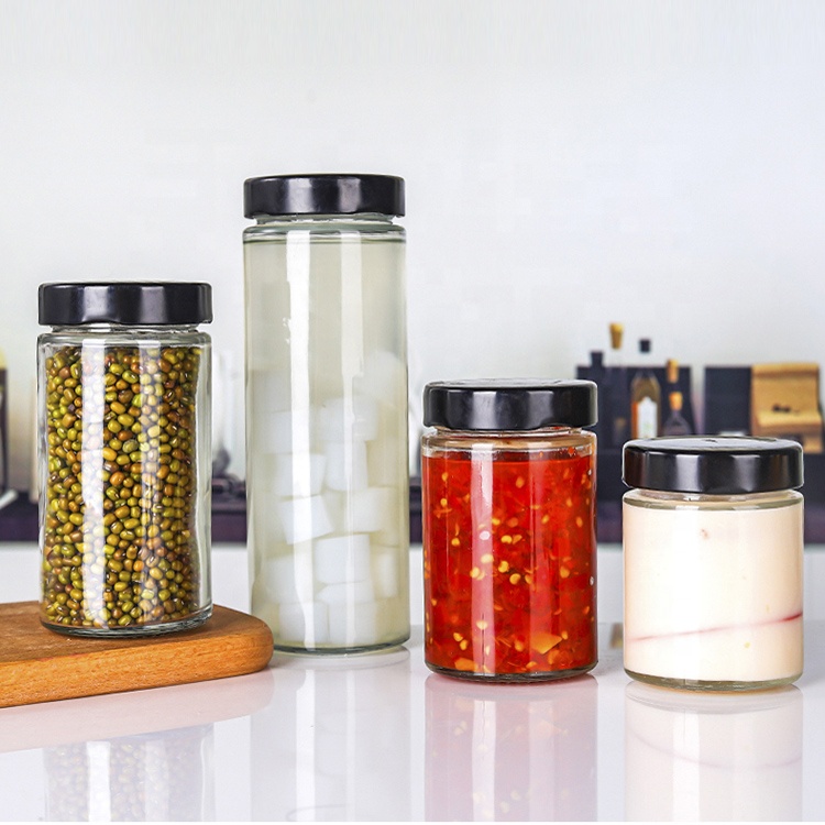 Wholesale Empty Clear Transparent Slender Round 250ml 300ml 380ml Custom Glass Food Storage Conatiners With Deep Lids