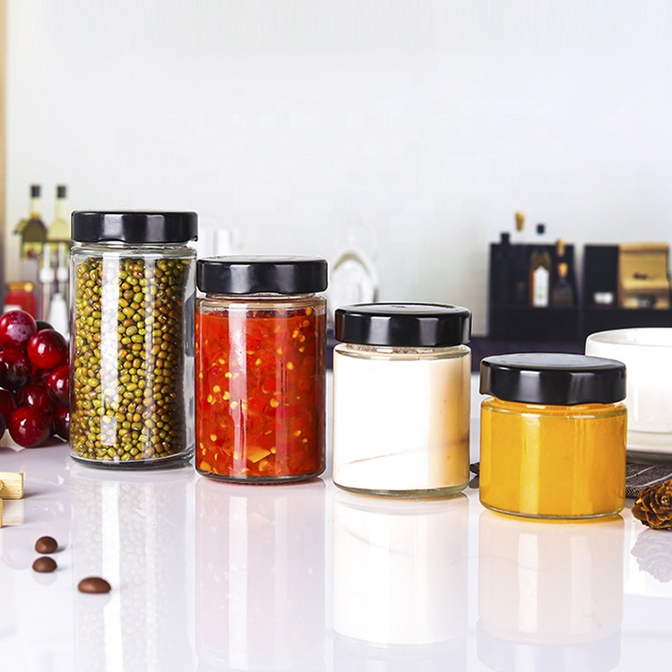 Wholesale Empty Clear Transparent Small Round Glass Honey Jars 100ml For Jam Jelly Sauce Canning With Deep Metal Cap