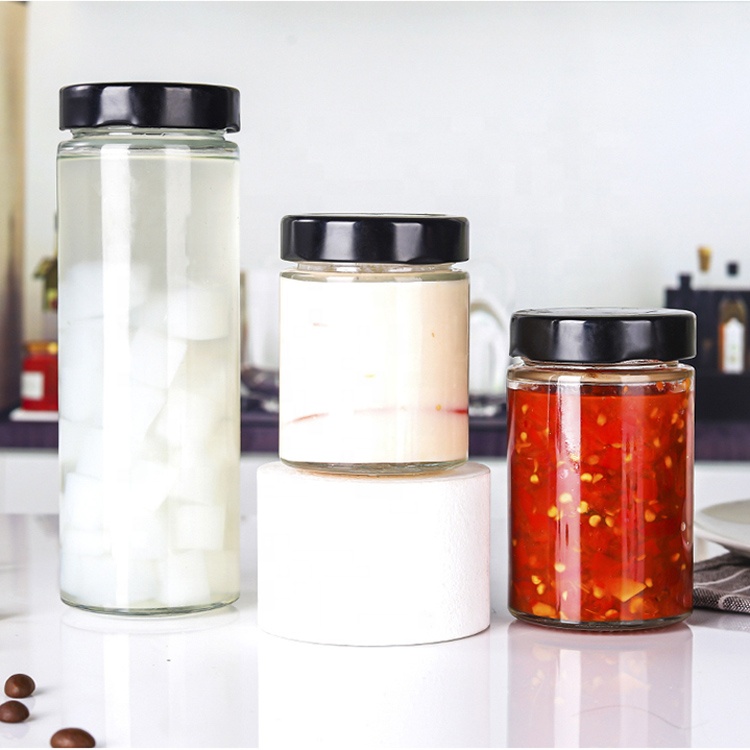Wholesale Empty Clear Transparent Small Round Glass Honey Jars 100ml For Jam Jelly Sauce Canning With Deep Metal Cap