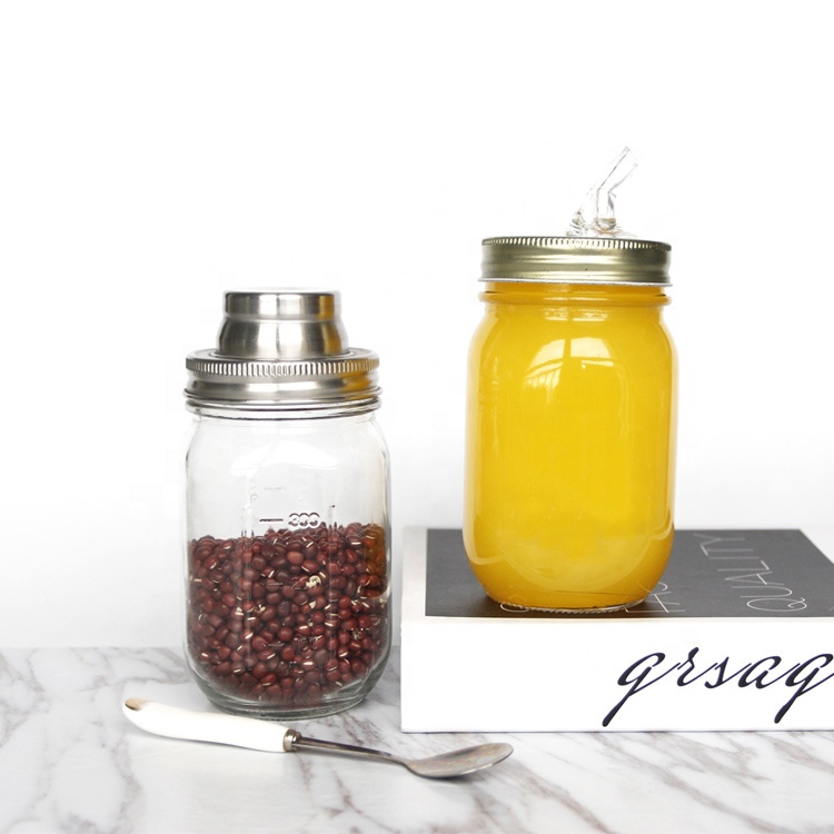 Wholesale Empty Custom 500ml 750ml Mason Packaging Round Moonshine Glass Jars With Pouring Spout lids