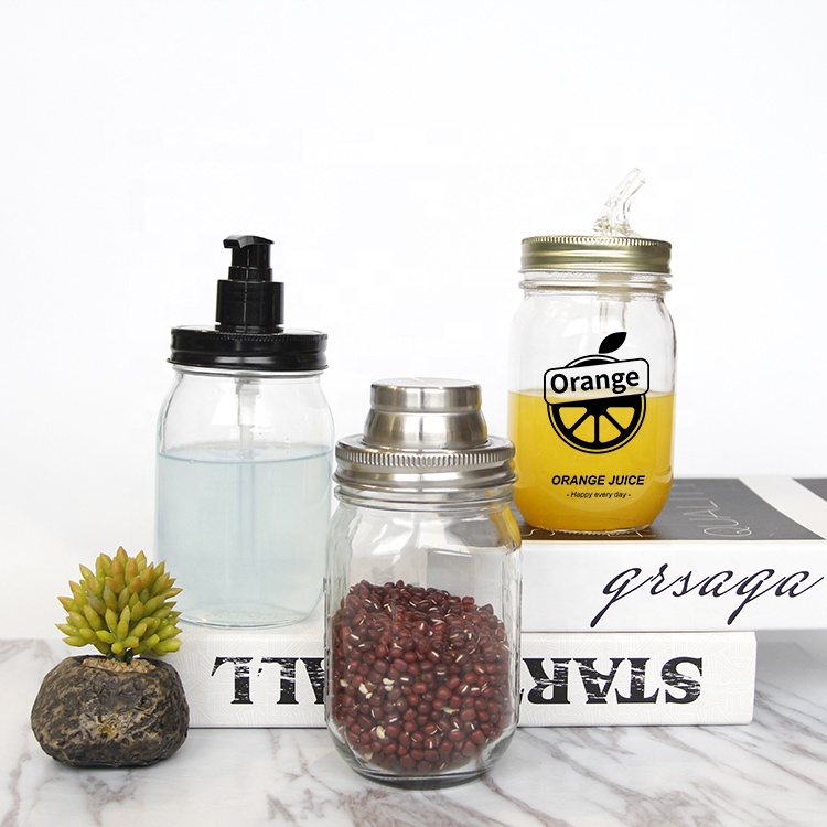 Wholesale Empty Custom 500ml 750ml Mason Packaging Round Moonshine Glass Jars With Pouring Spout lids