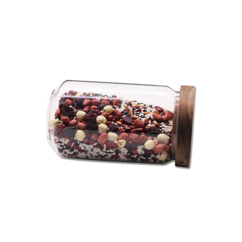 Wholesale Empty Custom Clear Food Grade Airtight Kitchen Cylinder Storage Mason Acacia Glass Jar