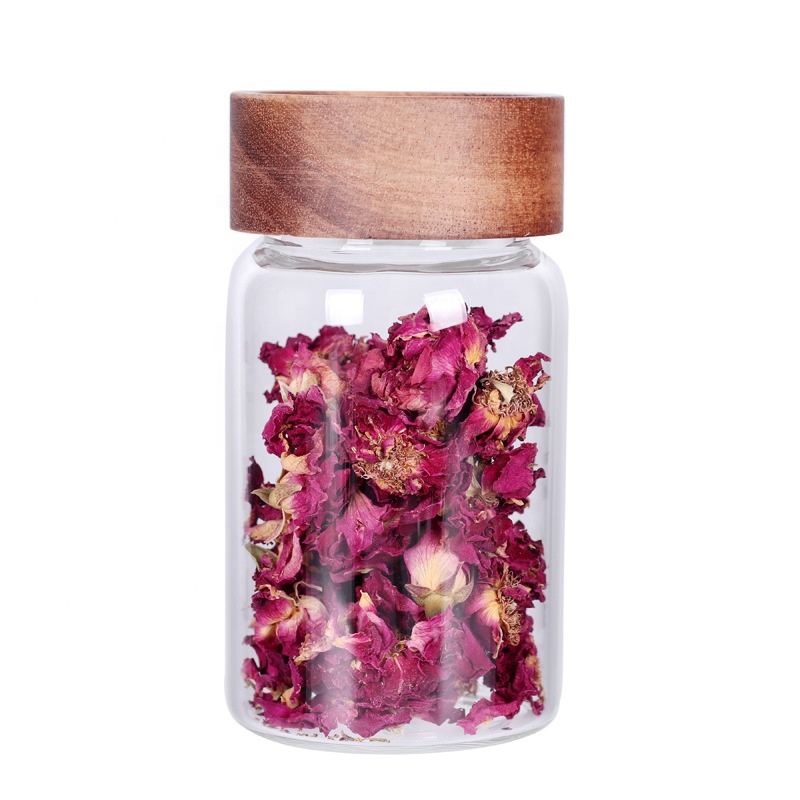 Wholesale Empty Custom Clear Food Grade Airtight Kitchen Cylinder Storage Mason Acacia Glass Jar