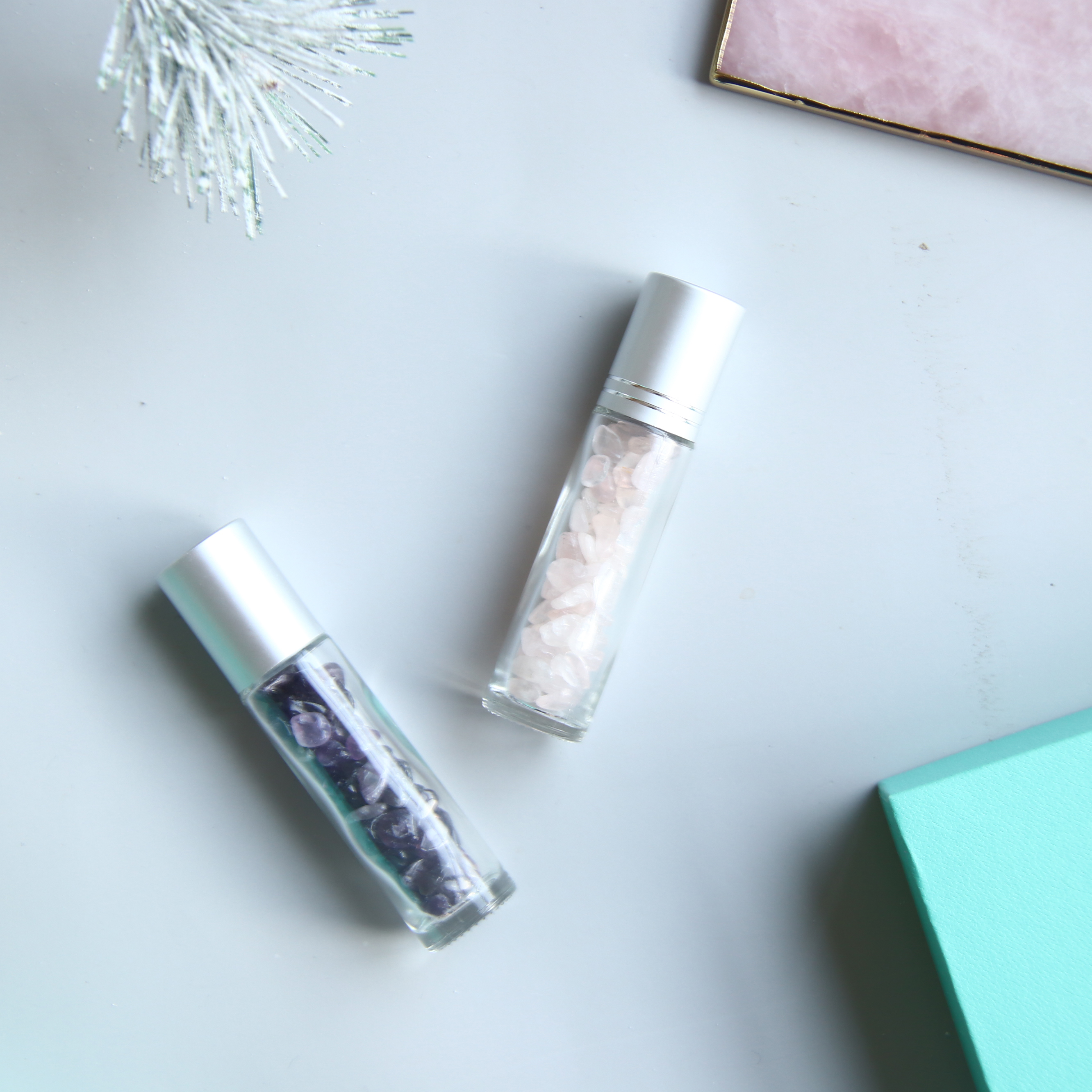 Wholesale Empty Essential Oil 10ml Natural Gem Crystals Perfume Glass Roller Bottles