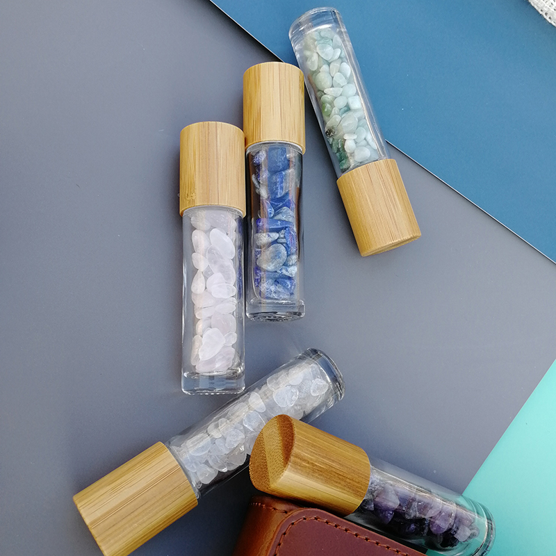 Wholesale Empty Essential Oil 10ml Natural Gem Crystals Perfume Glass Roller Bottles