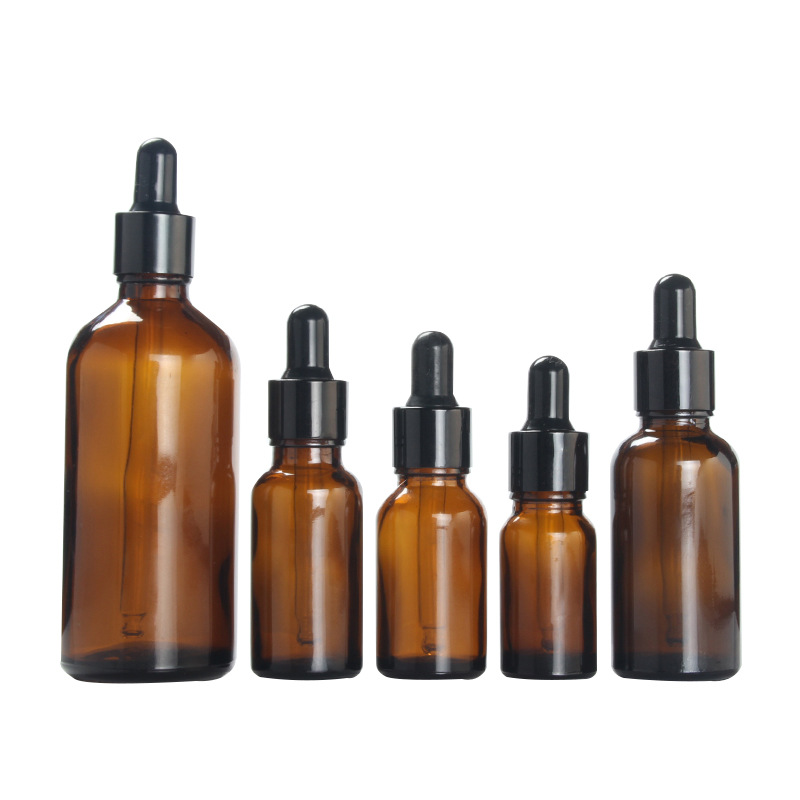 Wholesale Empty Essential Oil Bottle Amber Glass Bottle Dropper botella 30 ml With Dropper And Black Cap