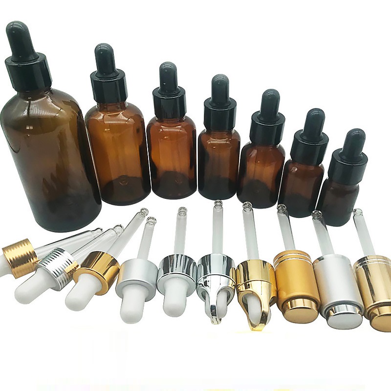 Wholesale Empty Essential Oil Bottle Amber Glass Bottle Dropper botella 30 ml With Dropper And Black Cap