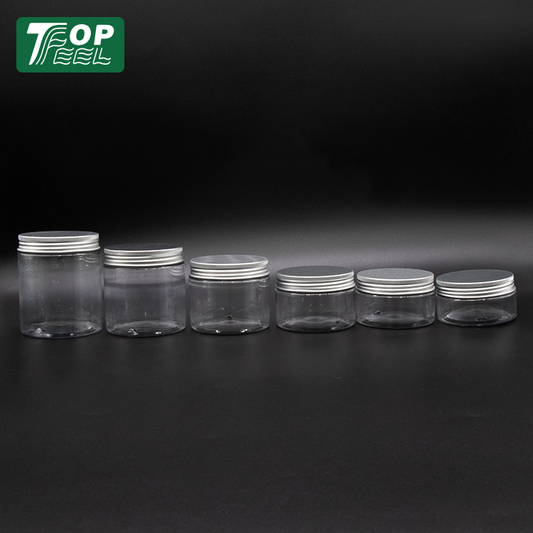 Wholesale Empty Food Grade 80ml 100ml 120ml 150ml 200ml 250ml Clear Plastic Jar With Aluminum Lid