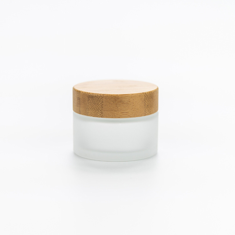 Wholesale Empty Frosted Glass Face Cream Jar Cosmetic With Bamboo Lids