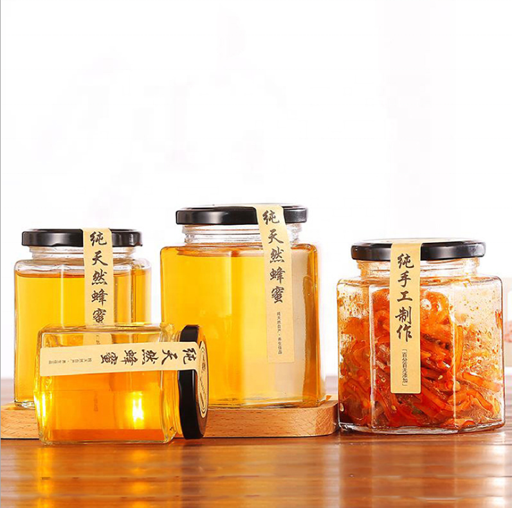 Wholesale Empty Honey Jar Glass Hexagon Shape Customized Size