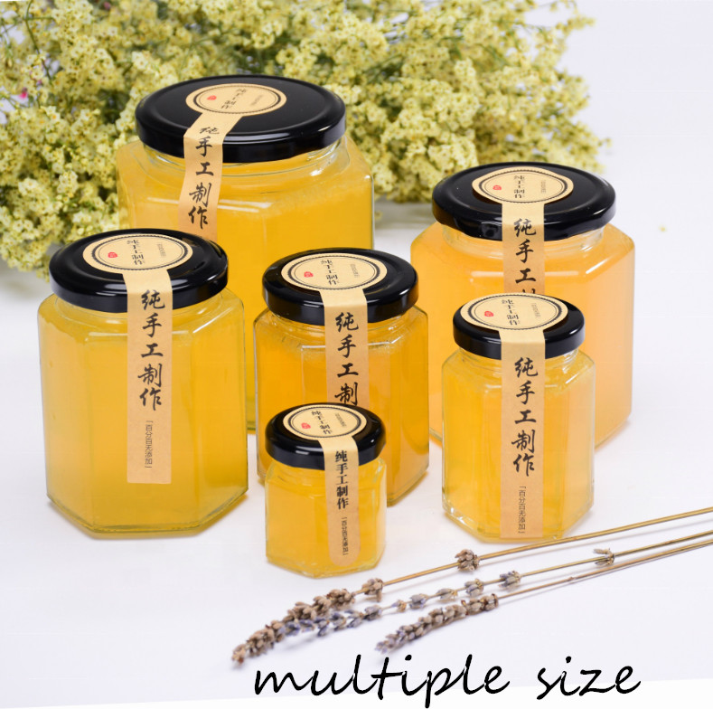 Wholesale Empty Honey Jar Glass Hexagon Shape Customized Size