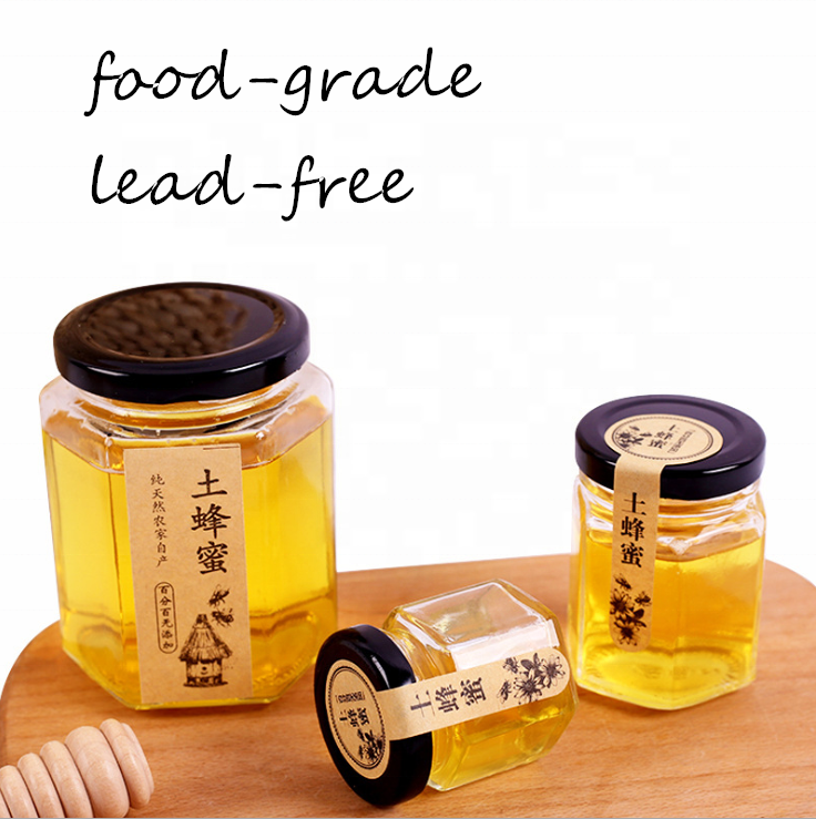 Wholesale Empty Honey Jar Glass Hexagon Shape Customized Size