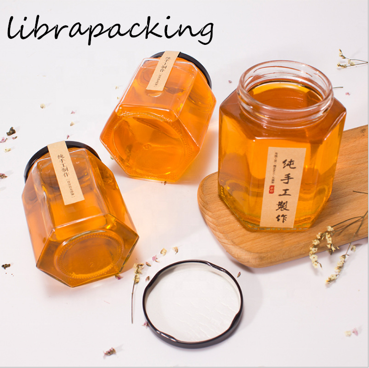 Wholesale Empty Honey Jar Glass Hexagon Shape Customized Size